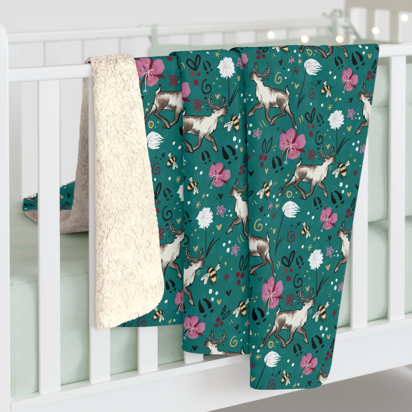 Arctic Cotton Caribou - Sherpa Fleece Blanket