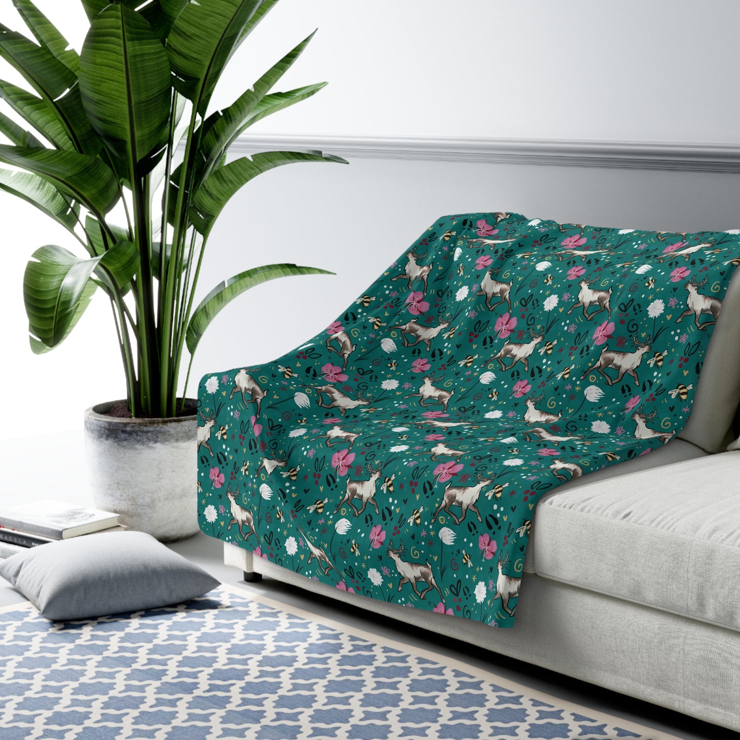 Arctic Cotton Caribou - Sherpa Fleece Blanket