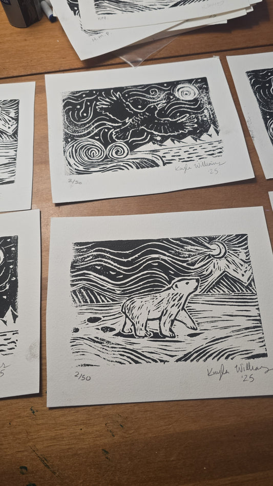 Polar bear Linocut Prints - Limited Edition