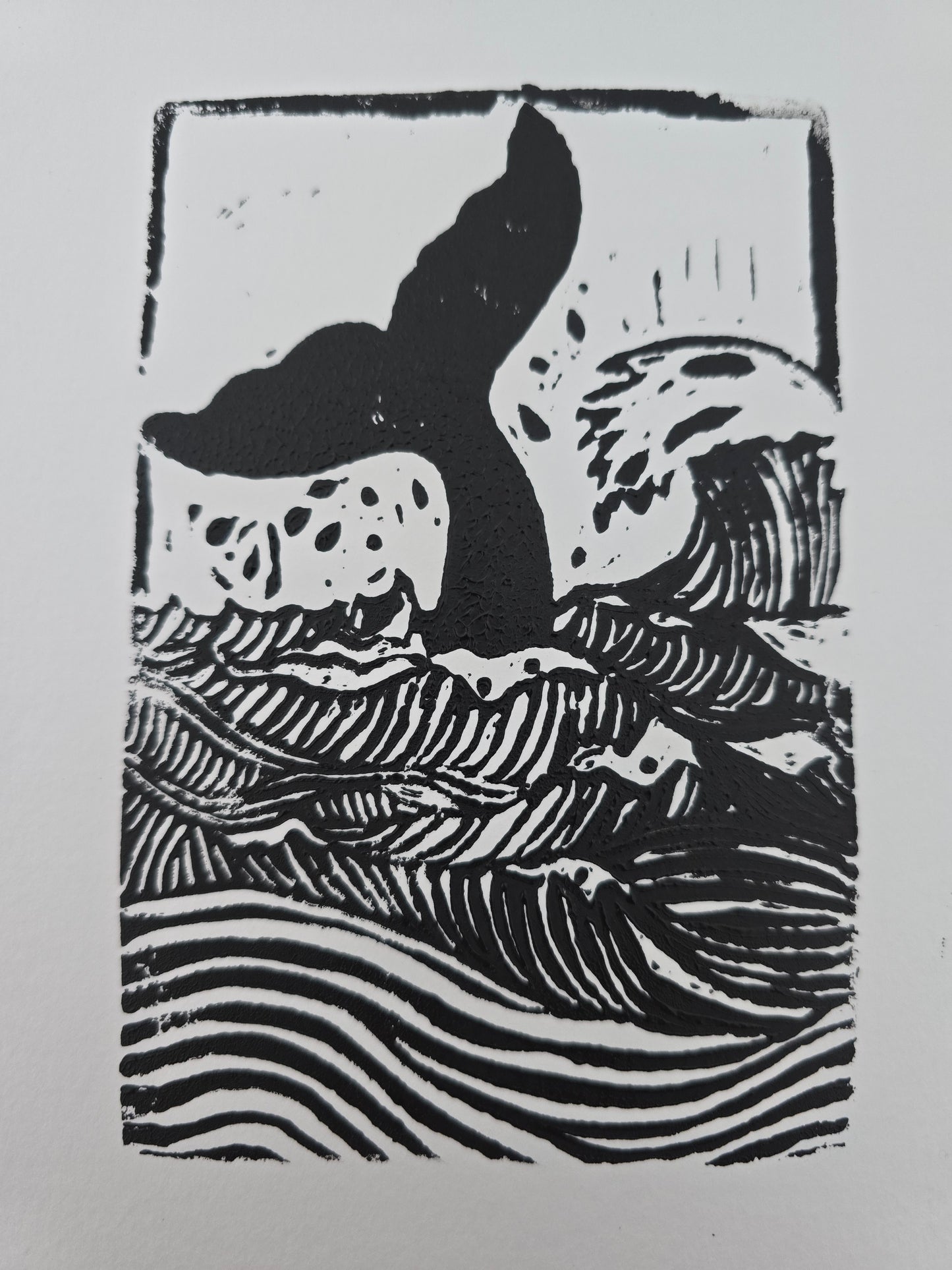 The whale - Linocut print limited edition